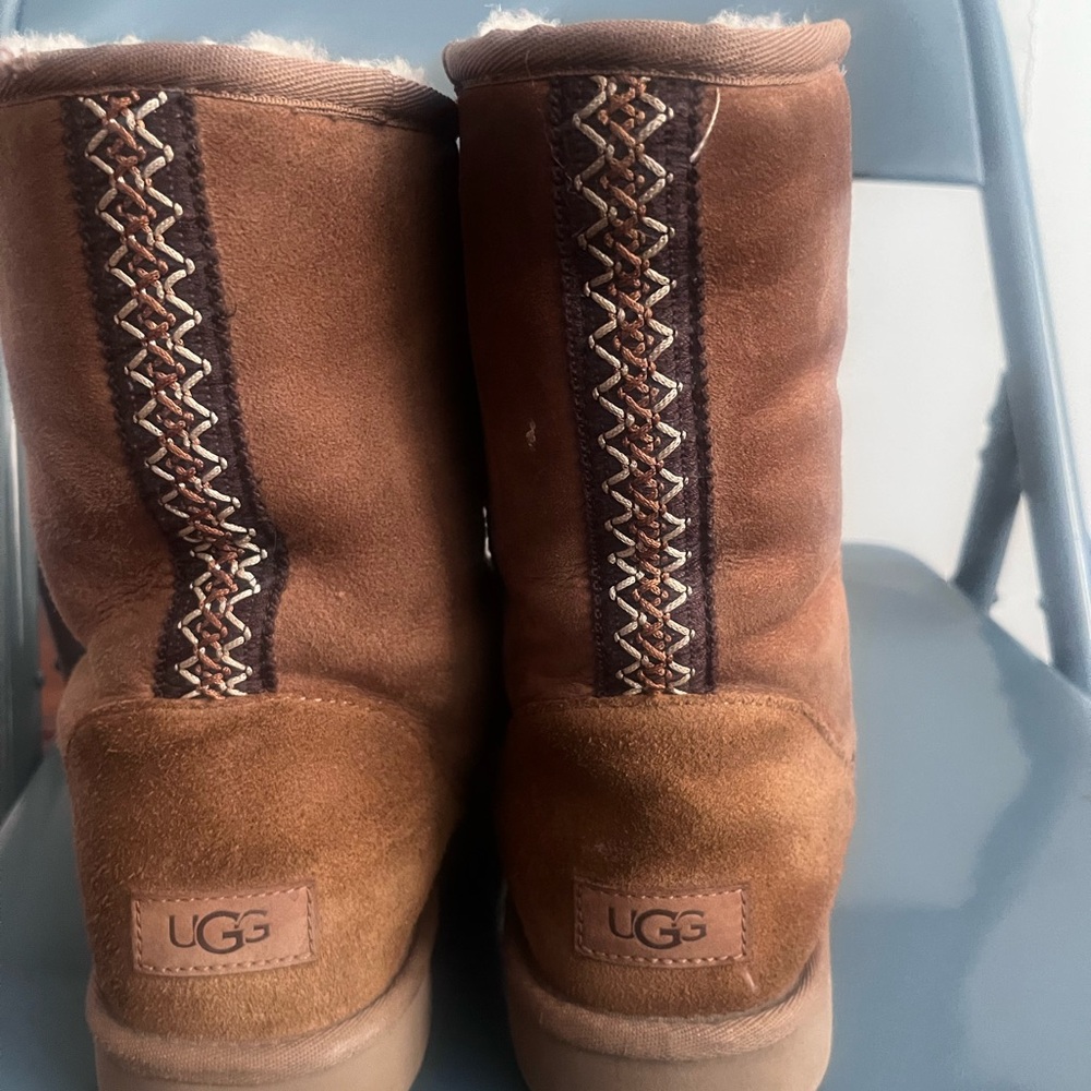 UGG Tan Suede Boots with Embroidery